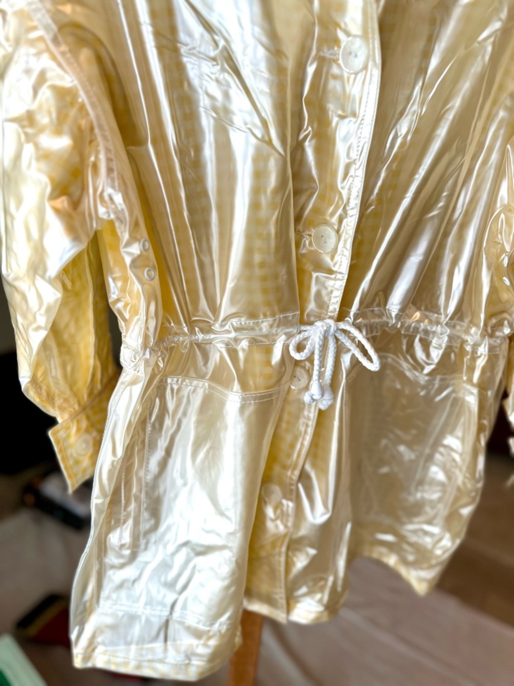 Totes Gingham Raincoat Yellow White Waterproof Jacket Packable Size M - Picture 5 of 10